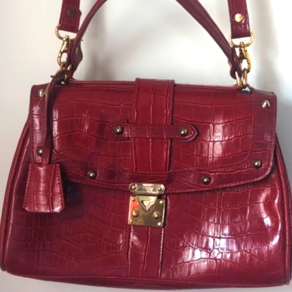 Vintage Real Croc Leather Burgundy Satchel Crossbody Purse Bag - Picture 12 of 12